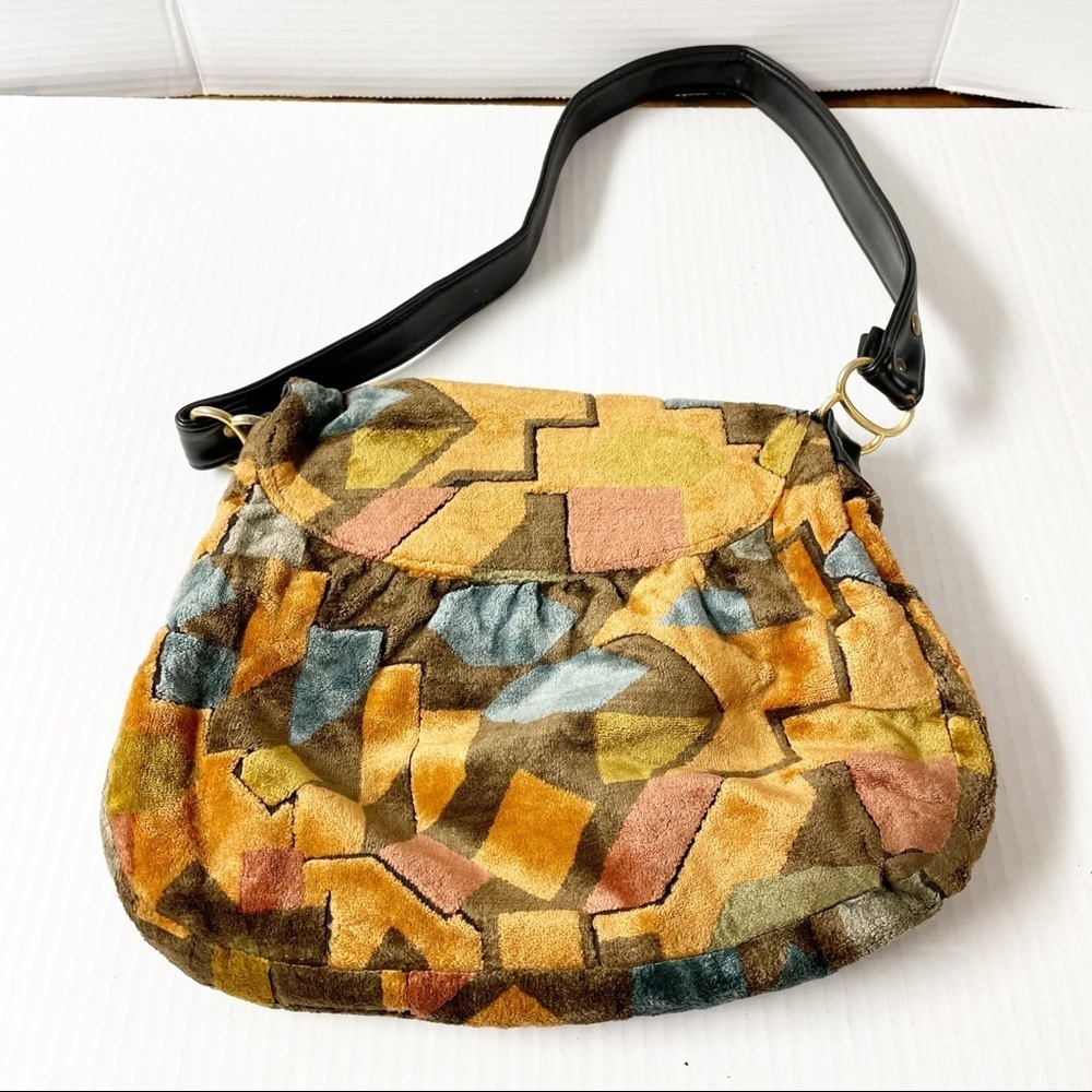 Vintage Velvet Brown Multi Patch Pattern Flap Clo… - image 2